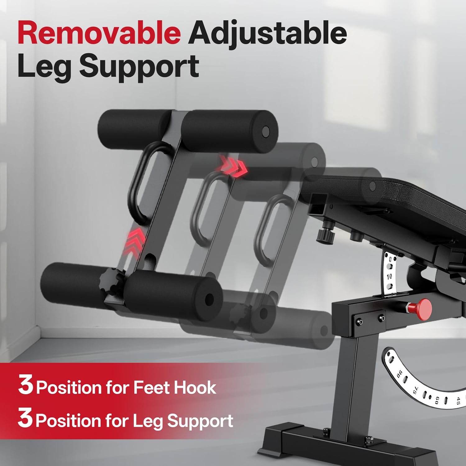 Removable adjustable leg support with 3 positions