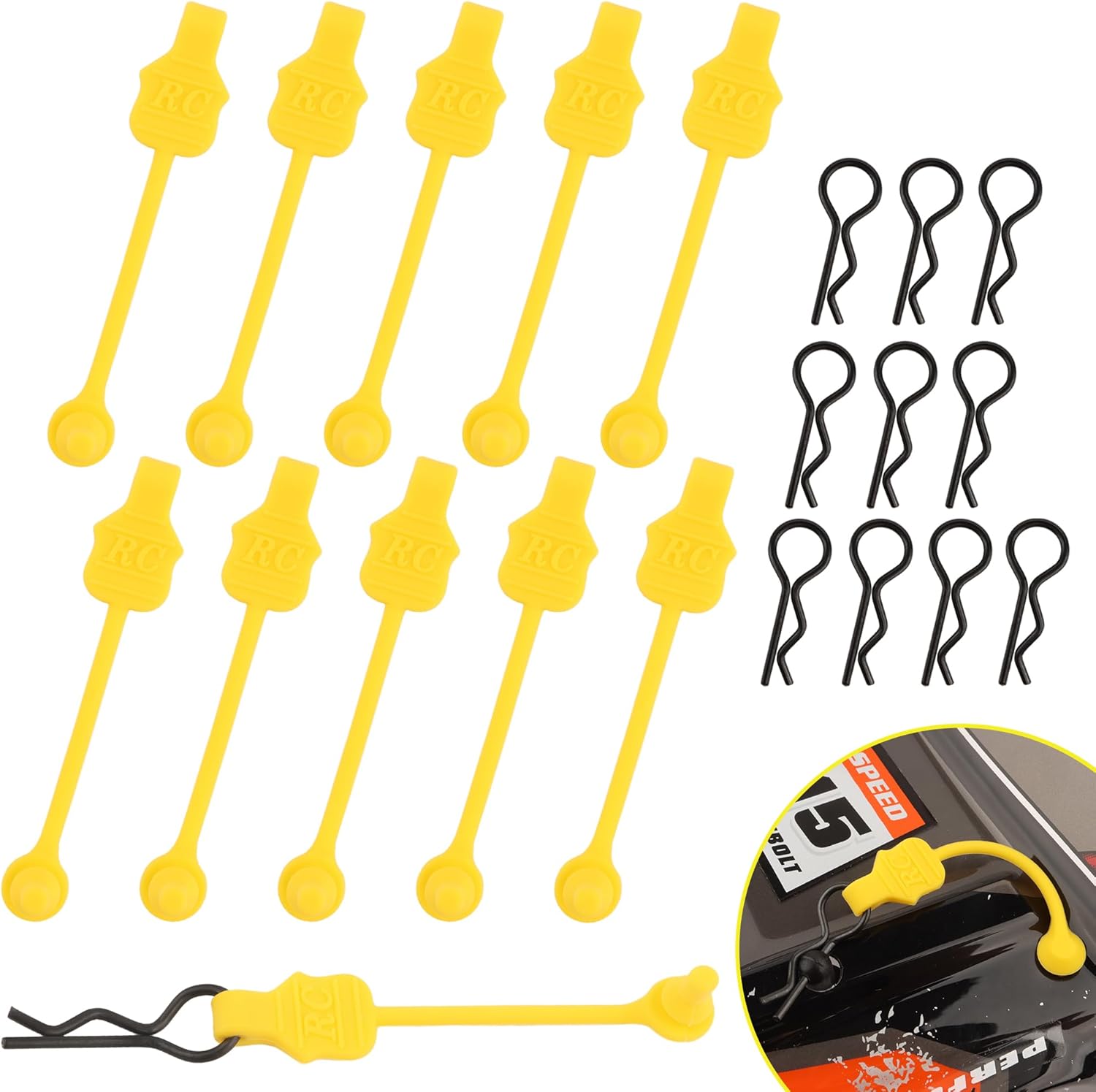 1.0mm RC Cars Body Clips with Pull Tabs for Universal 1/14 1/16 1/18 SCX24 Remote Control Car Compatible with Redcat HPI Himoto HSP Exceed Truck Buggy(10 Pieces,Yellow)