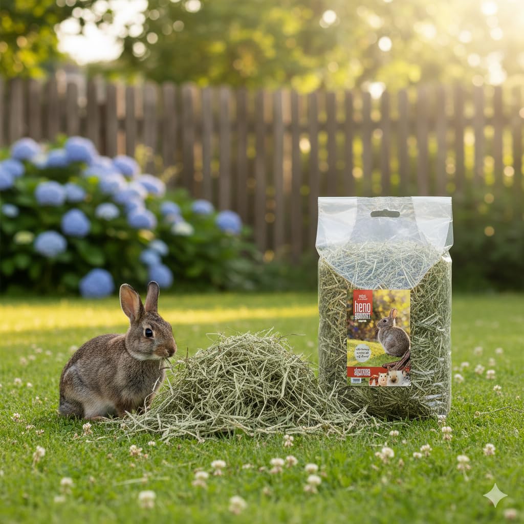 HENO GOURMET - Con Algarroba para Roedores, 500 g, 100% Natural, Alto Contenido en Fibra para Digestión y Desgaste Dental, Ideal para Conejos y Cobayas