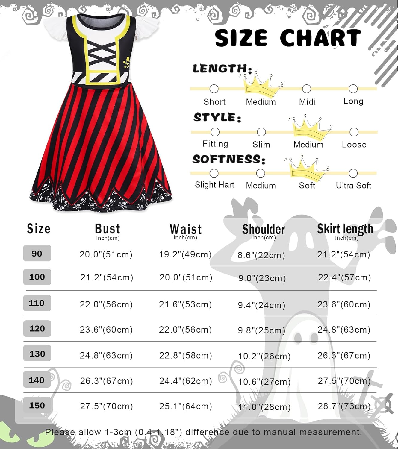 Eledobby Girls Pirate Costume Kids Halloween Dress Up Toddler Pirate Outfits Christmas Birthday Gift - Image 5