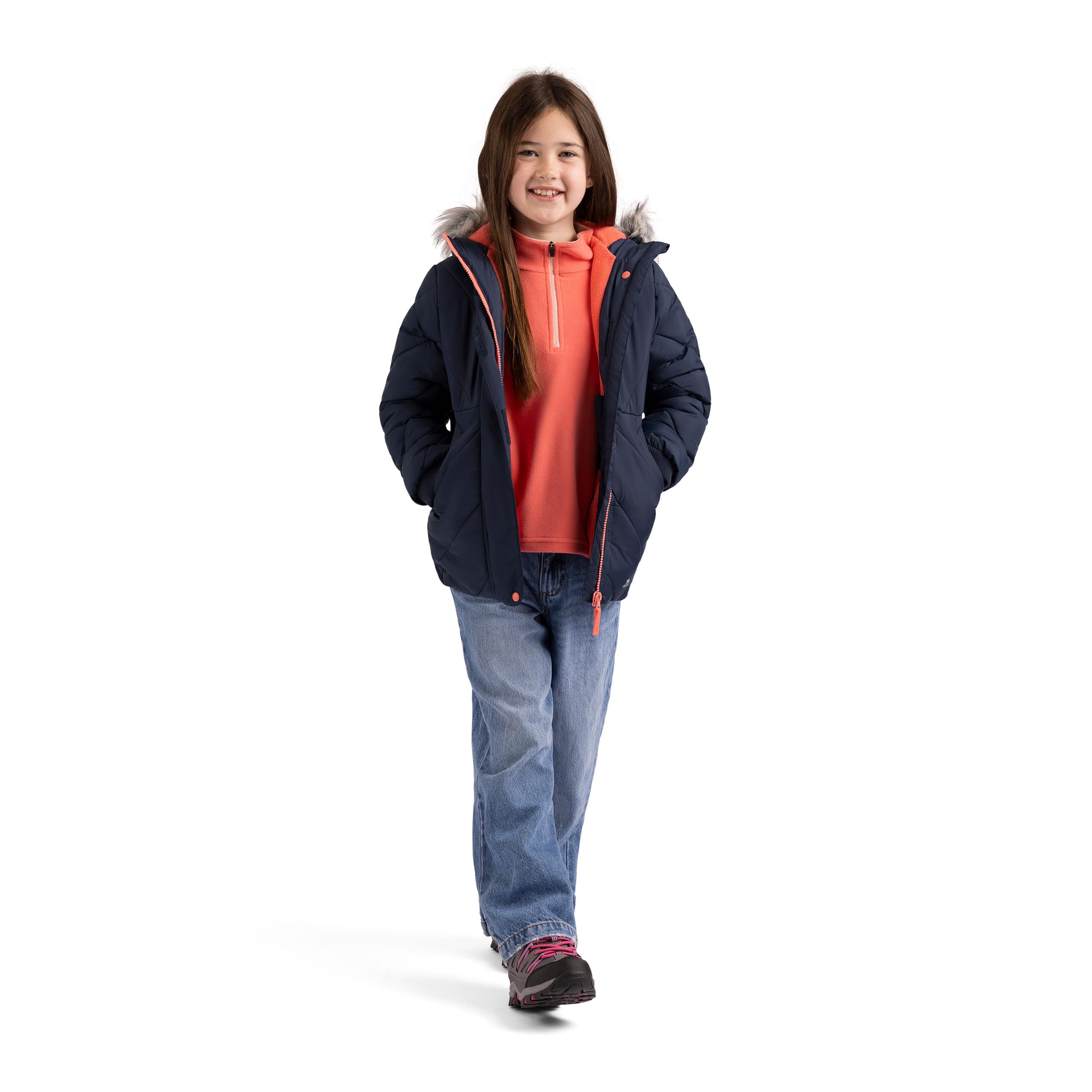 Trespass Veste décontractée Buntee pour fille – Matelassée, capuche grande, poignets en jersey, 2 poches, coque tissée, doublure 100 % polyester, rembourrage 100 % polyester