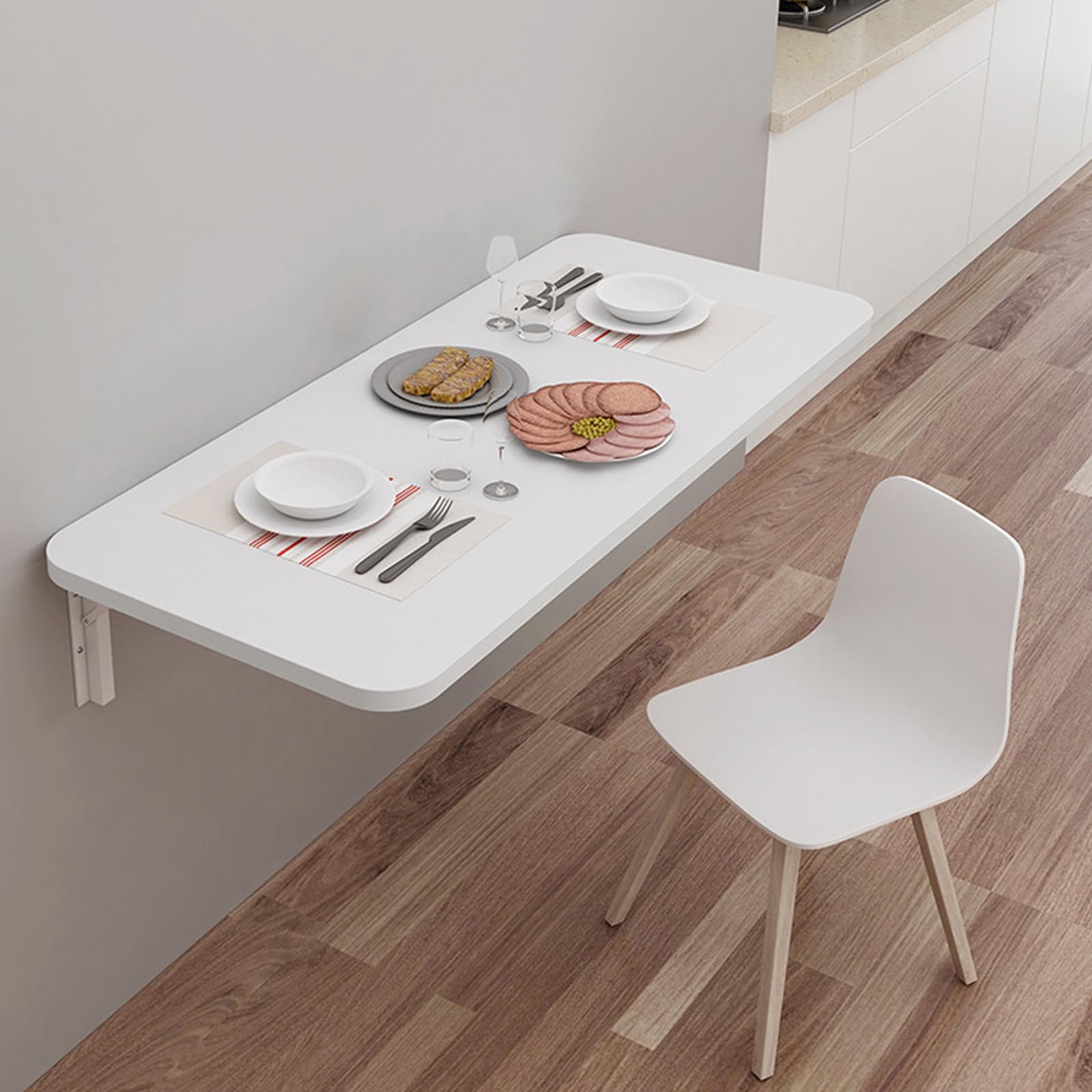 Mesa plegable de pared de 120 x 30 cm para cocina, mesa de comedor que ahorra espacio, con estante blanco resistente, ideal para espacios pequeños y oficina en casa