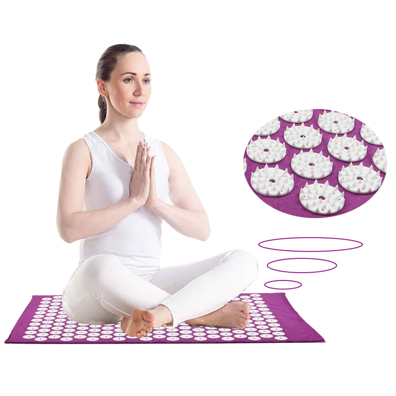 Akupressur-Set, Akupressurmatte Mit Akupressur-Kissen Im Günstigen Set, Vitalisierende Matte Für Den Rücken Und Kissen Für Den Nacken, Wohltuende Entspannungsmatte,Lila