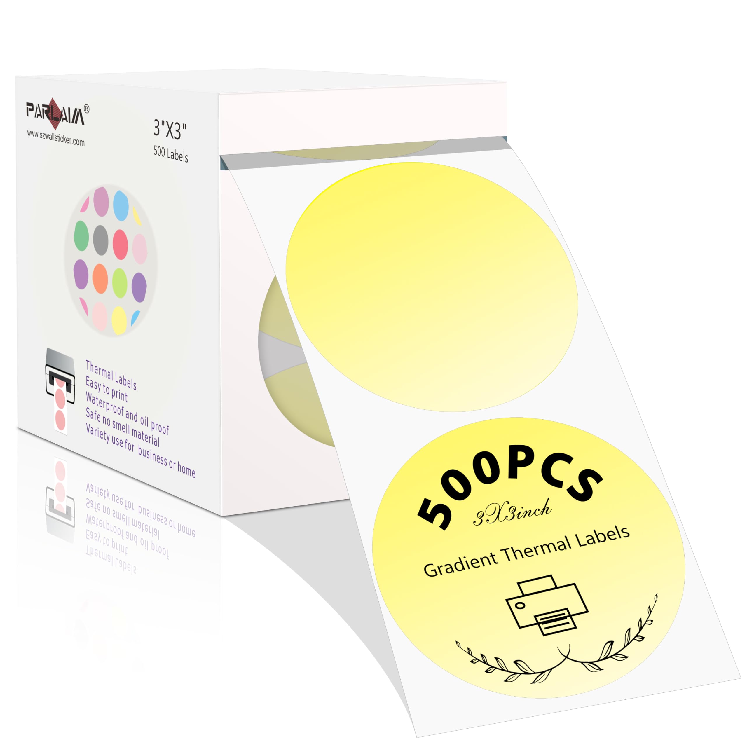 PARLAIM 3" Circle Thermal Stickers - Gradual Change Dot Labels for Inventory, 500PCS Round Yellow Color Coding Labels with Perforation, Package