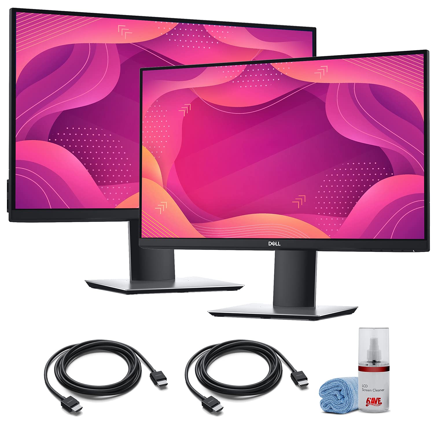 2 x Dell P2419HC 23.8" 16:9 IPS Monitor (P2419HCE) + 2 x HDMI Cable + LCD Cleaning Kit