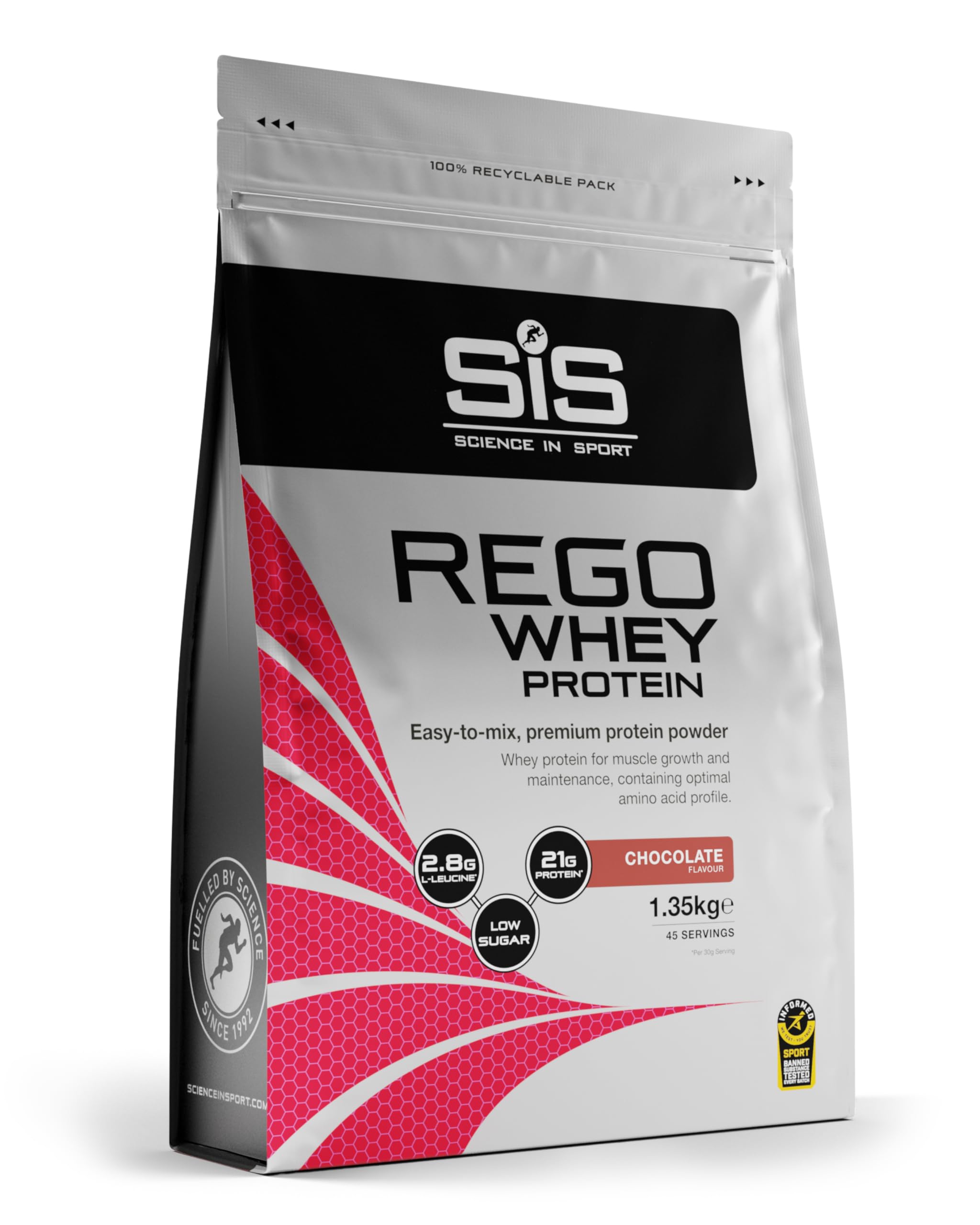 Science in Sport Rego Whey Protein 1,35kg Cioccolato - Drink di recupero in polvere con carboidrati, proteine in polvere, elettroliti, vitamine e minerali, Favorisce un allenamento efficace, 100% whey
