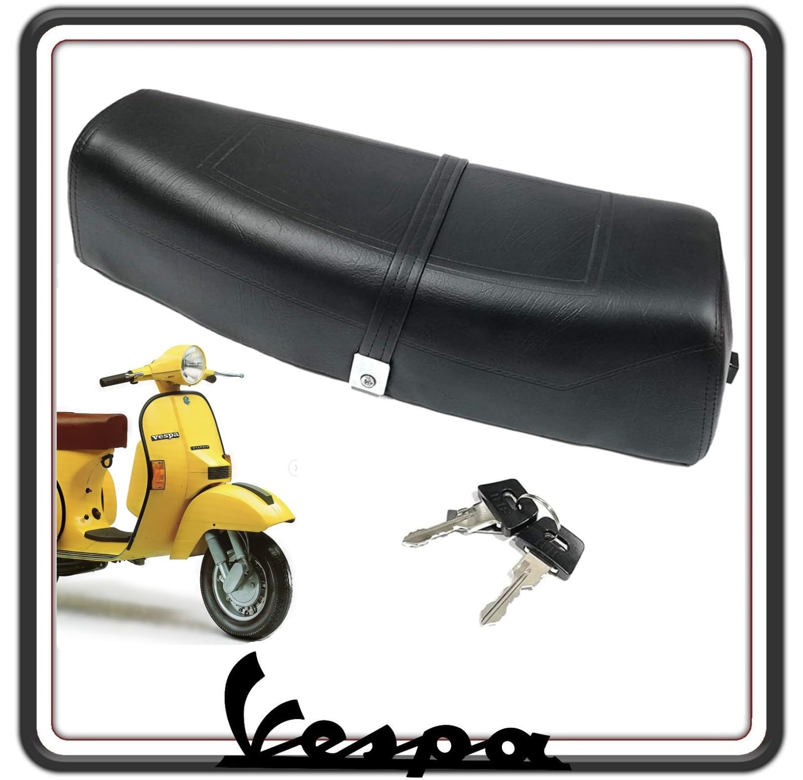SELLA SELLONE SEDILE NERA COMPATIBILE CON PIAGGIO VESPA PX 125 150 200 - PE - ARCOBALENO TUTTI I MODELLI