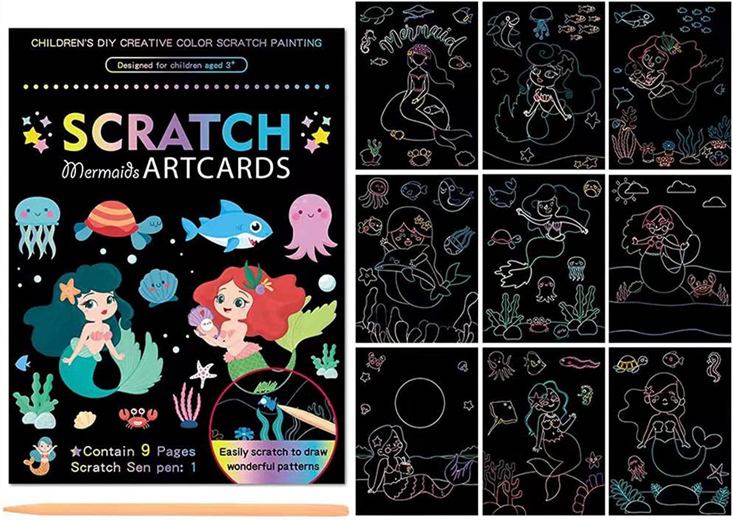 AK Store Colorful Oceans Theme Magic Scratch Paper Art Cards, DIY Art Book with Wooden Stylus Scratching Tool for Kids, Girls, Boys Birthday Gifts (B0CSWGFN92) Amazon Price History, Amazon Price Tracker