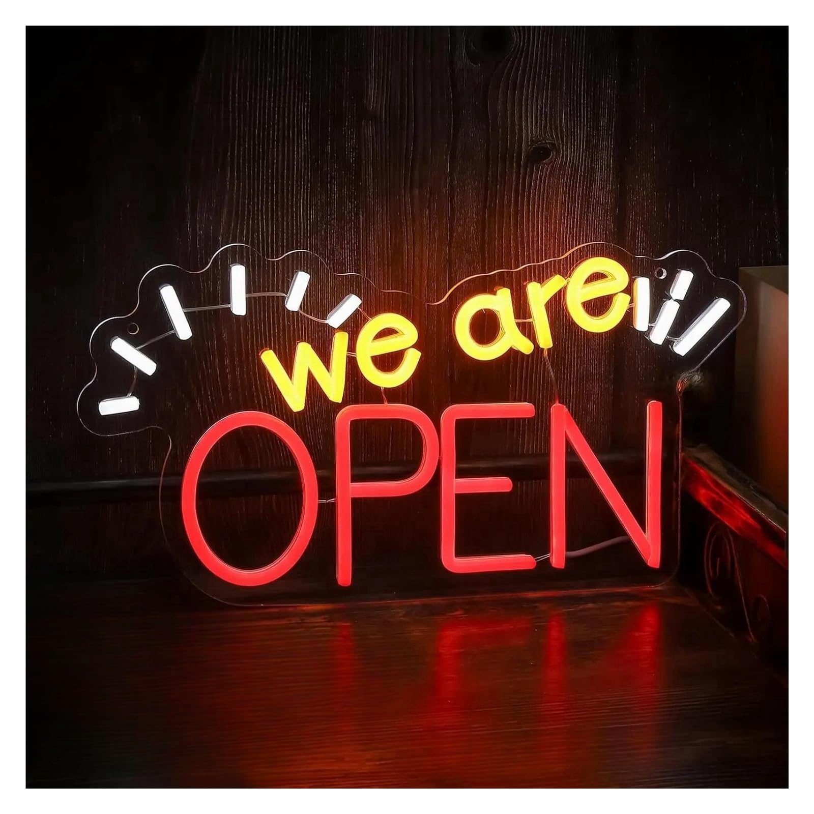 LEMST Signs Lamp We are Open Neon Sign Light Dimmable USB Powered for Bar Party Restaurant Coffee Shop Store Salon Man Cave Wall Decor 21cmx39cm