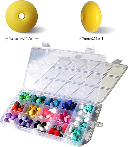 Miniatura 2 de 150 cuentas de silicona de lentejas de 0.472 pulgadas, 7 colores, cuentas focales de bricolaje, cuentas de silicona de colores mezclados para