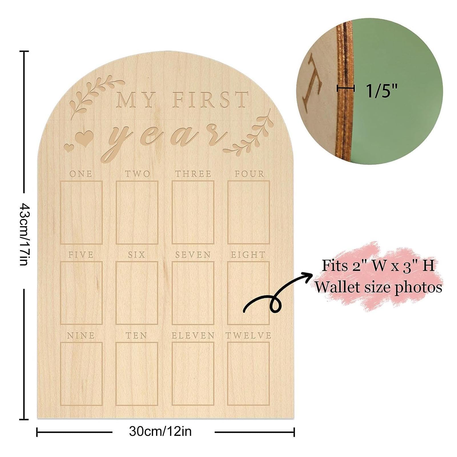 Cadre Souvenir Première Année Bébé En Bois - 43x30 Cm - Pour Photos Mensuelles - Décoration Chambre, Cadeau Naissance Ou Anniversaire