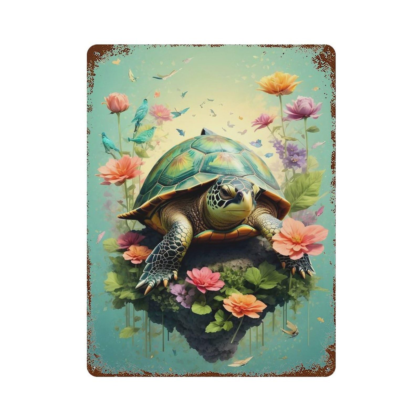 Turtle in Vintage Colors Vintage Rust Metal Sign 15.7"x11.8", Farmhouse Wall Decor for Garage, Pub Or Kitchen