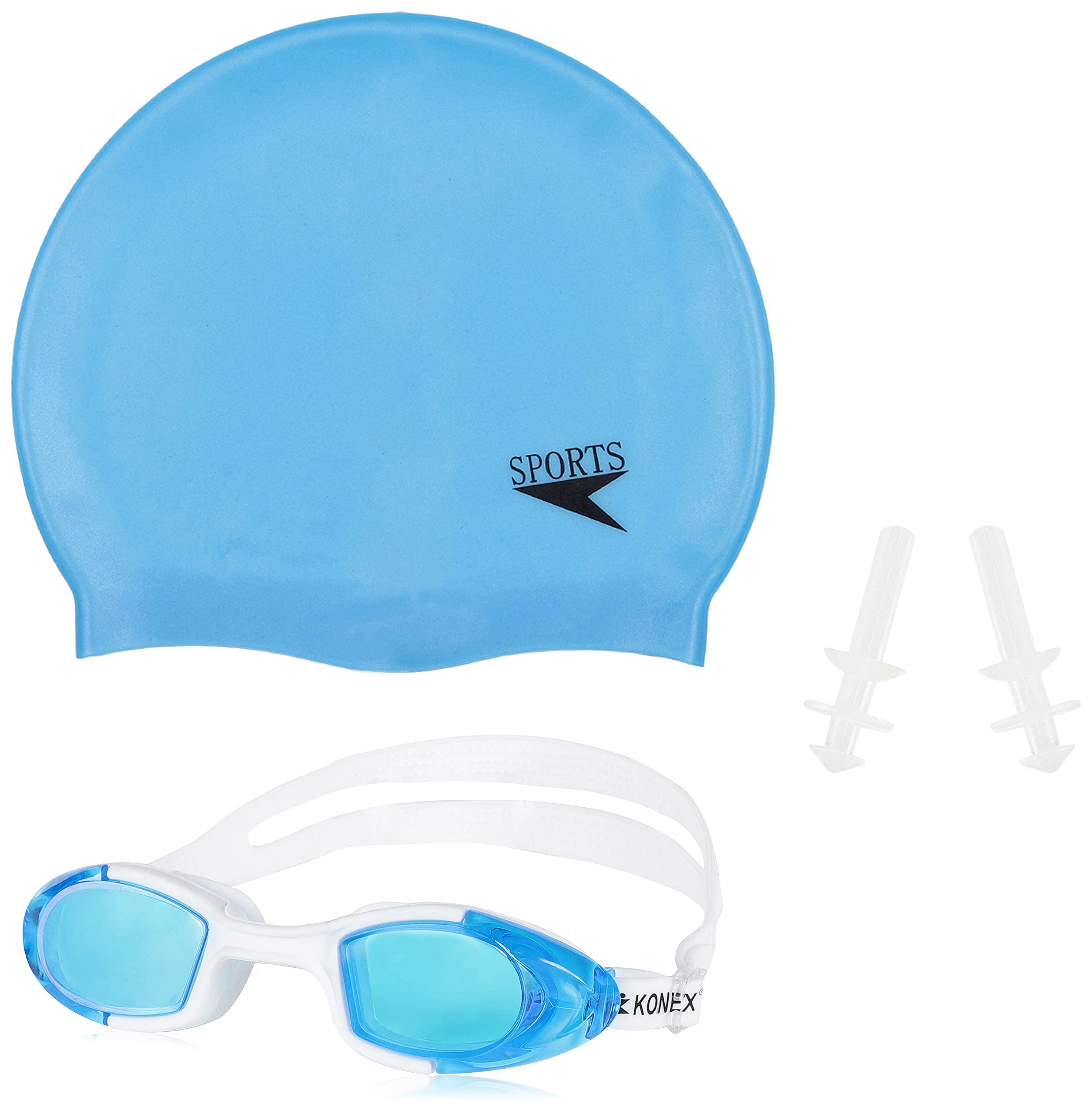 I-SWIM SWIMMING SHORTS V-216 BLACK BLUE PIPING SIZE 3XL WITH GOGGLES SILICONE IS-PLYR WITH BOX WHITE/BLUE AND 100% SILICONE SWIMMING CAP PLAIN SKY 1
