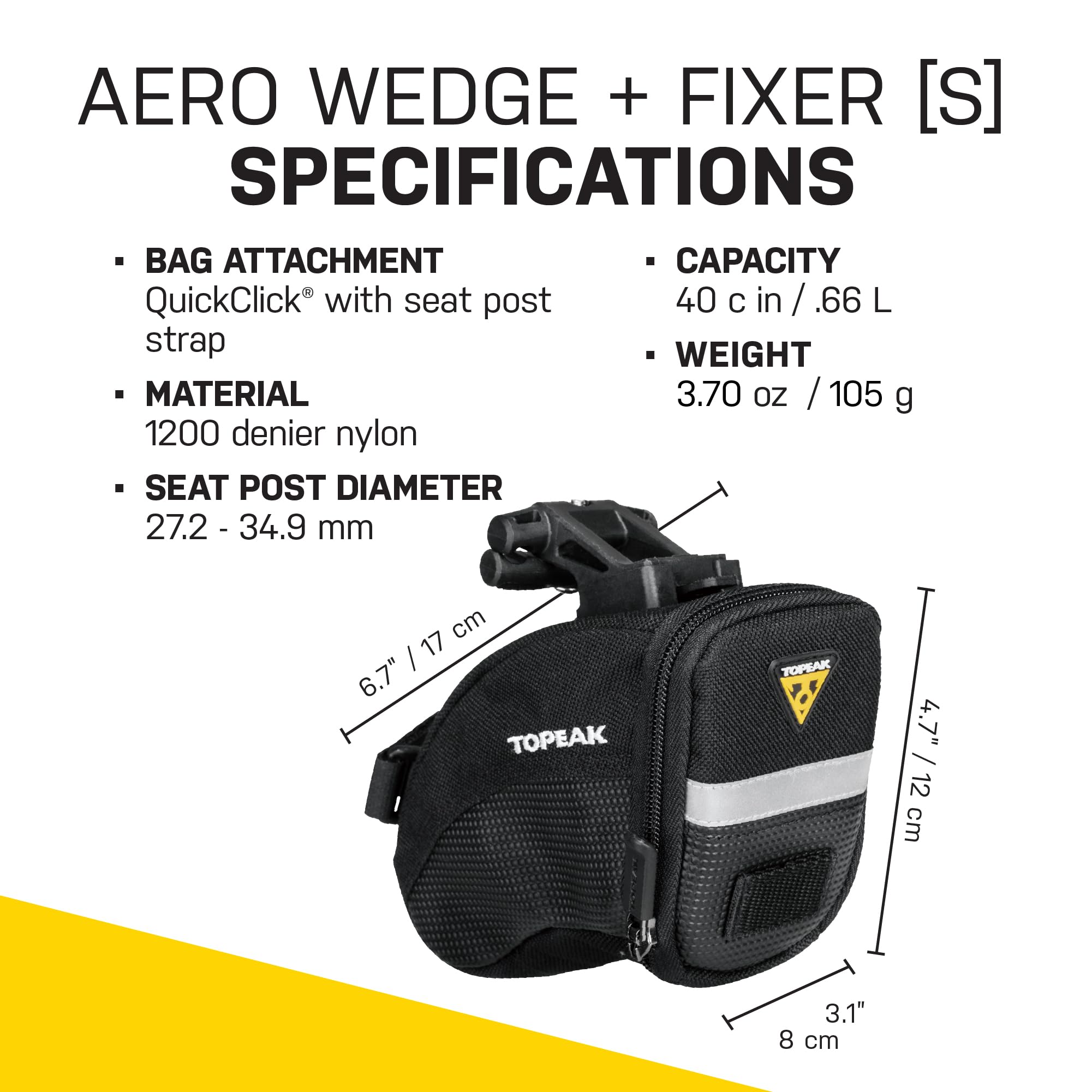Topeak Uniseks Aero Wedge Pack TC2251B Torba, Czarny, 17 x 8 x 12 cm, 0.66 l