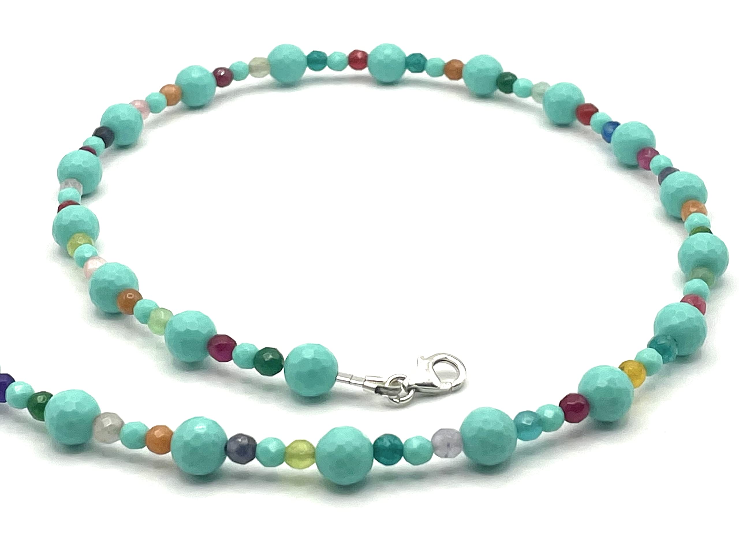 Collana con Turchersi e Giada Colorata, Girocollo in Argento 925, Gioielli Boho, Bijoux Estate, Pietre Dure Naturali, Made in Italy