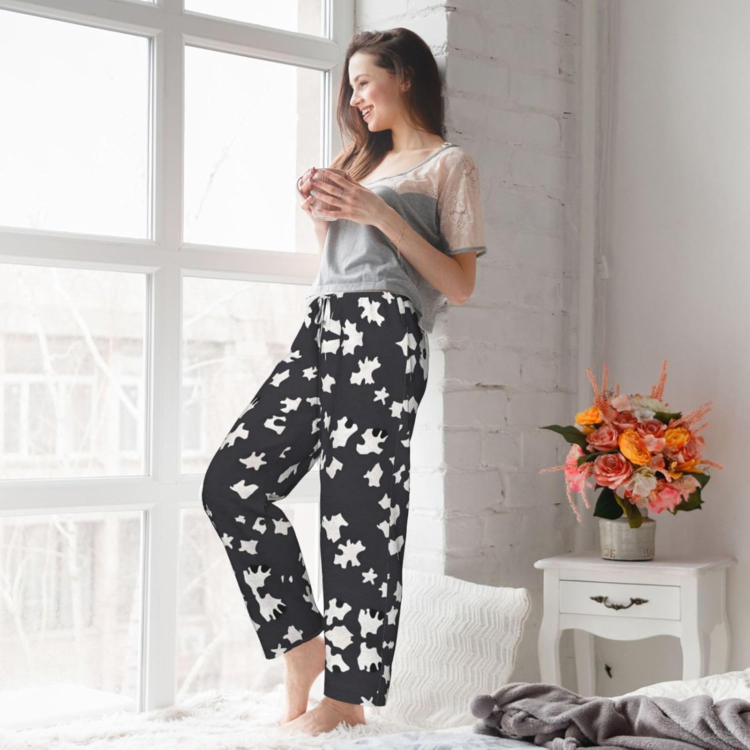 Cow Print Print Cozy Women'S Flannel Pajama Pants,Perfect For Christmas And Everyday Comfort