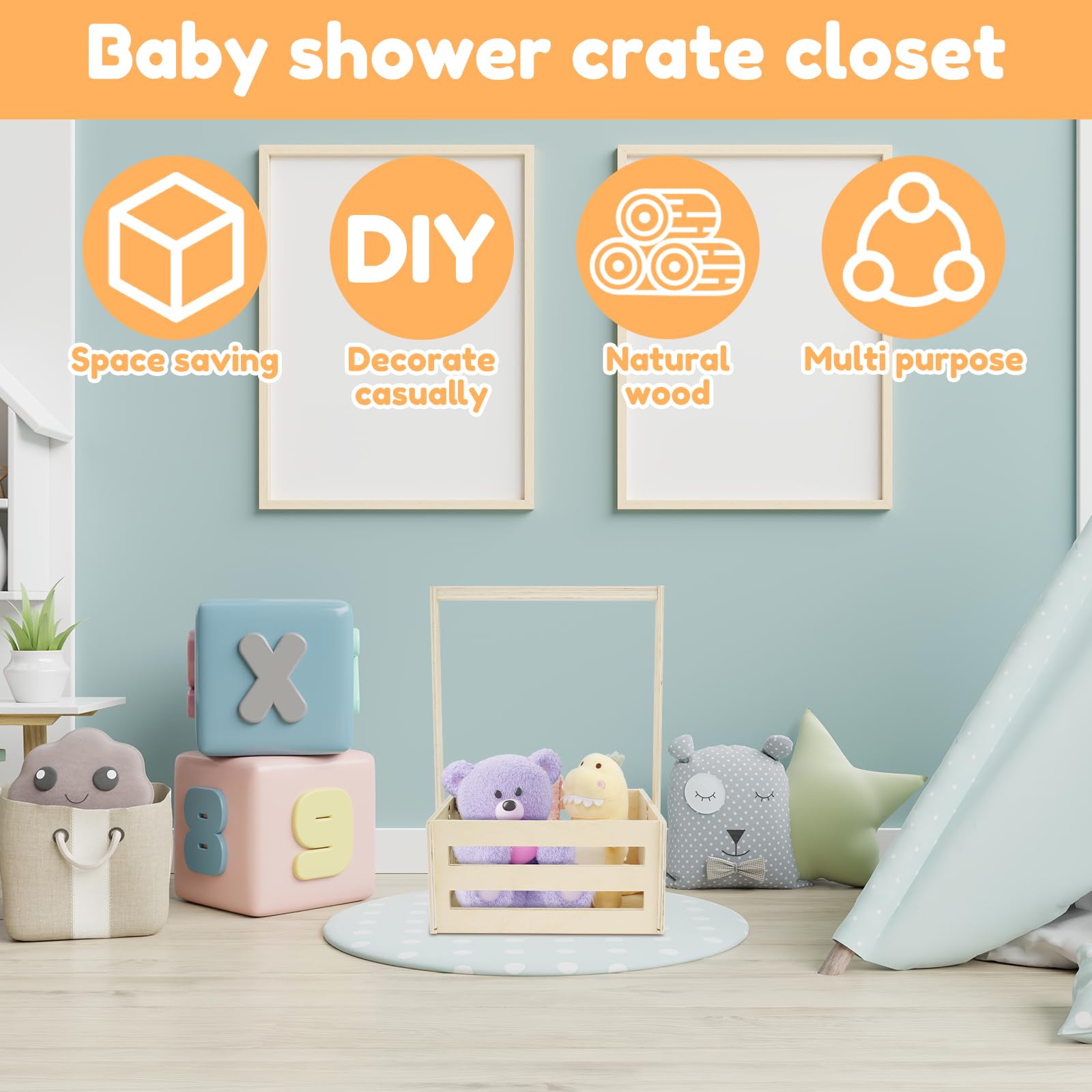 ZJRDYYK Wooden Baby Shower Crate Closet, Baby Storage Crate with Handle, Wooden Shower Party Crate Closet, 12.99