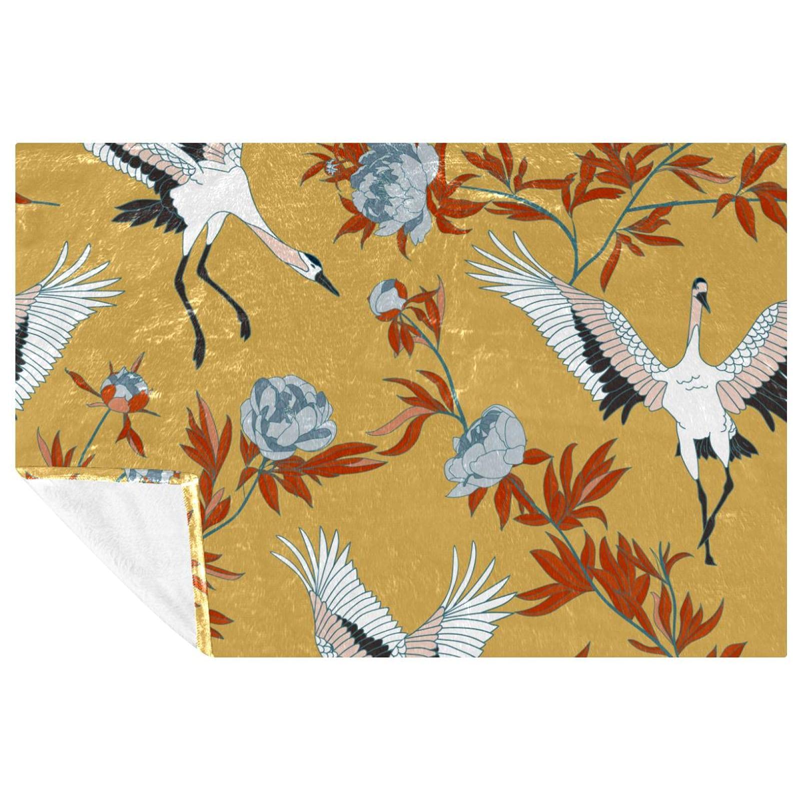 Couverture pivoines blanches japonaises en tissu doux premium