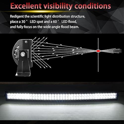 Miniatura 7 de RIGIDON Barra de luz curvada de 52 pulgadas y 300 W, doble fila de inundación, combo de 30000 lm, barra de luz LED impermeable para conducción,