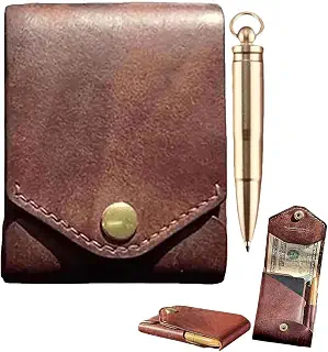 [HOLVA] Vintage Handmade PU Leather Wallet for Men,男性用ヴィンテージハンドメイドPUレザー財布、ペンスロット付き多機能コンパクト二つ折り財布、日常や旅行用のキャッシュコンパートメント付きポータブルスリムカードオーガナイザー (1PCS)