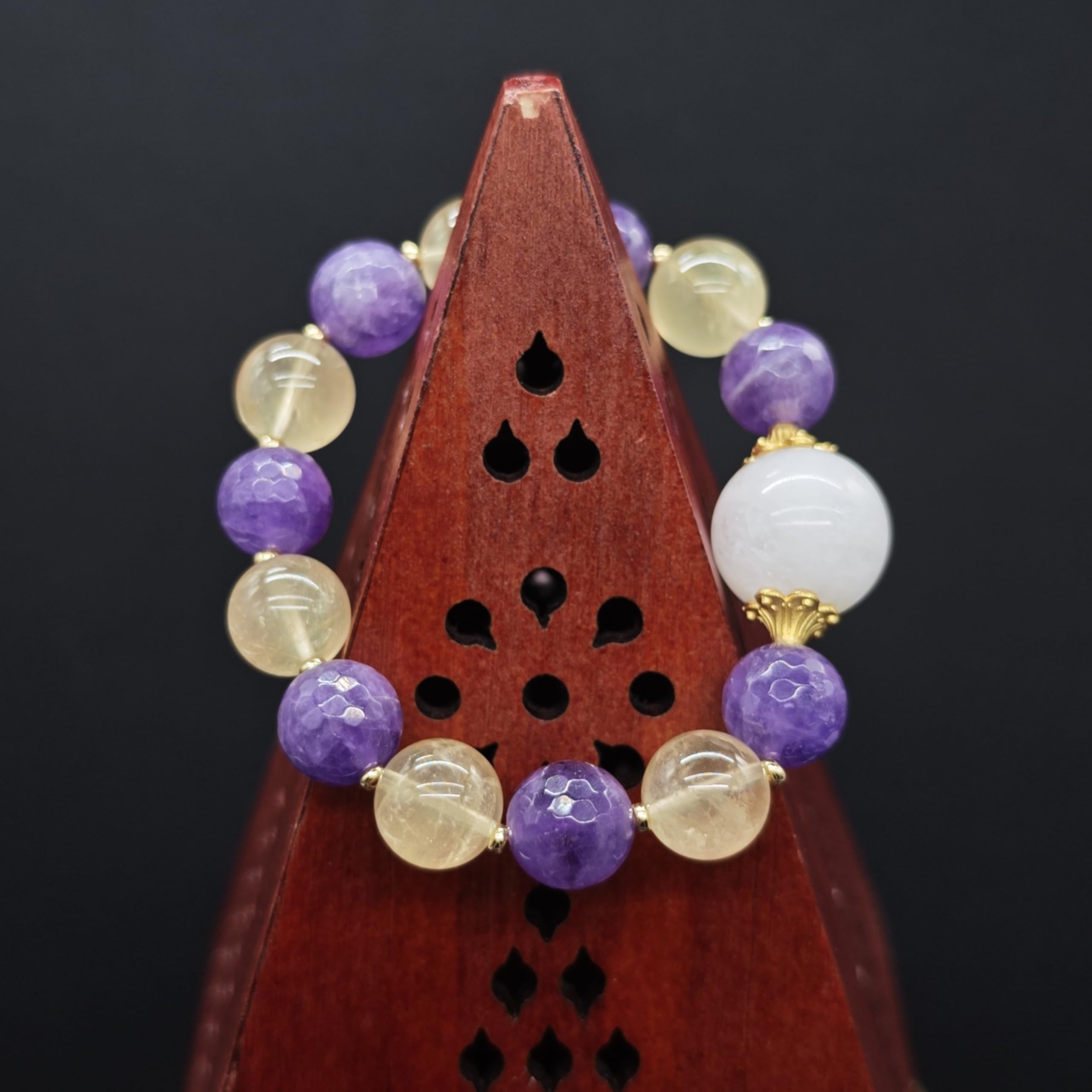 Bracciale Ametista Bracciale in Cristallo Naturale di Ametista Fatto A Mano - Pietra Elastica per Donne, Uomini, Meditazione, Yoga, Compleanno, FESTIVITÀ