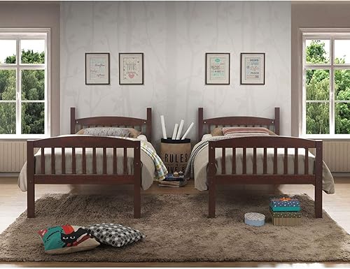 Miniatura 4 de GOFLAME Literas de tamaño individual sobre individual, convertibles en dos camas individuales de madera de goma maciza, diseño que ahorra espacio,