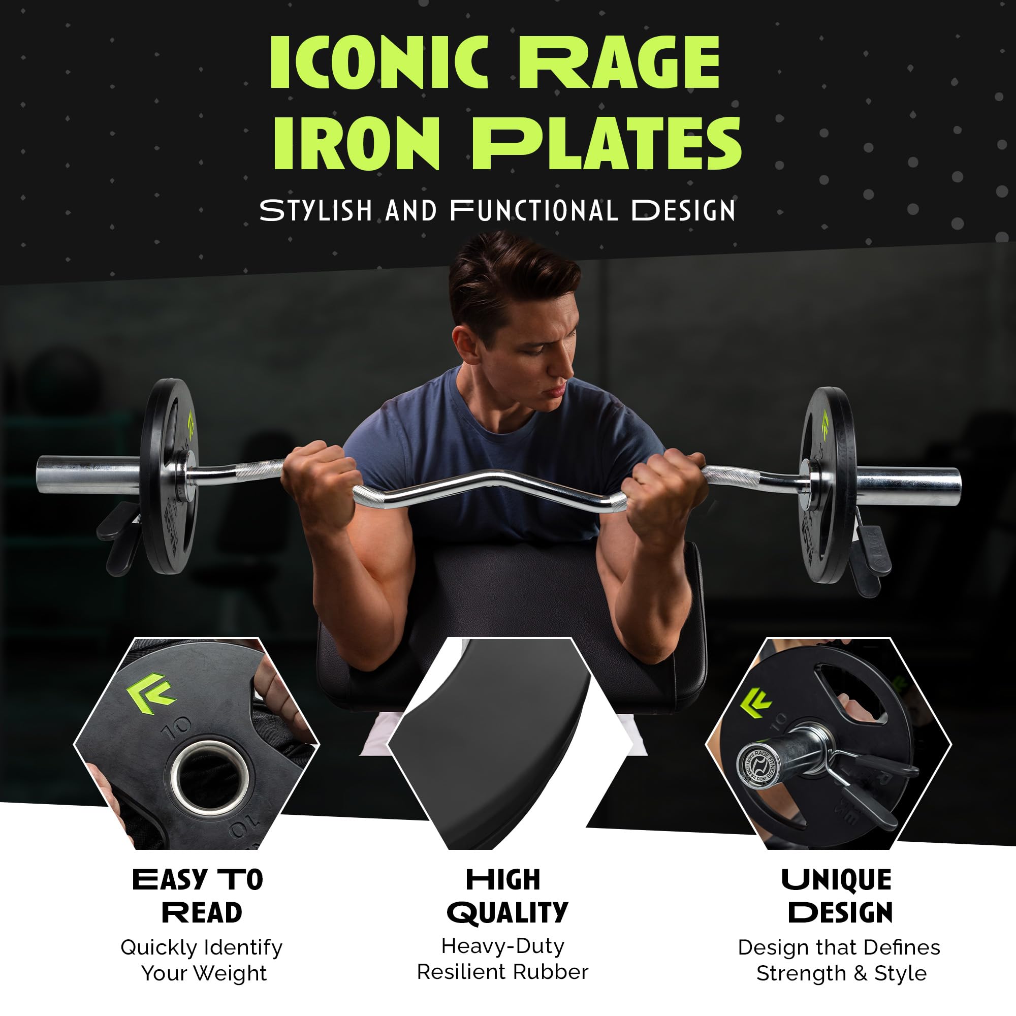 Snapklik.com : Rage Fitness Cast Iron Weight Plates, Rubber Coated, 2 ...
