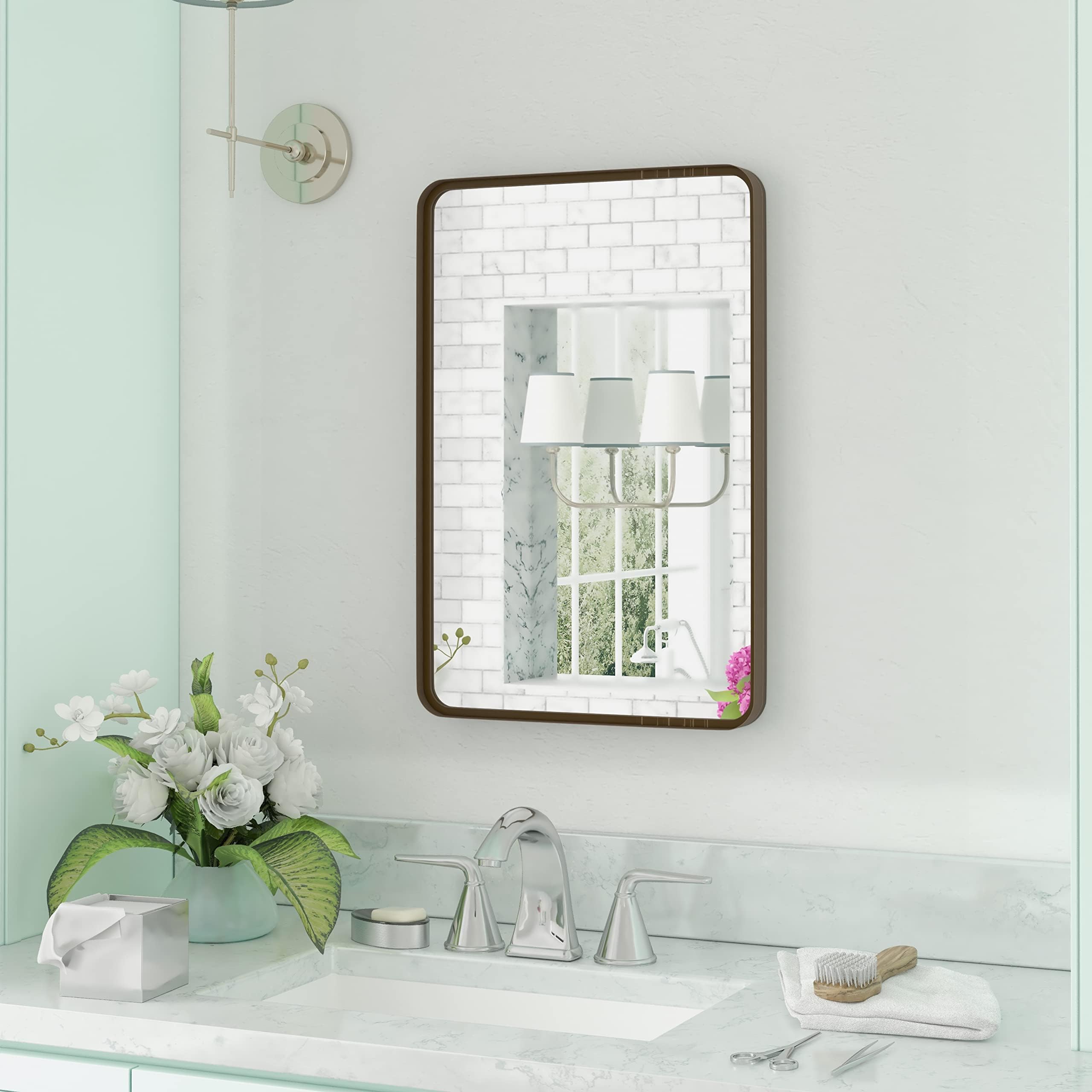 Rectangle Wall Mirror - 20x30 / 50.8x76.2cm, Bronze Frame - Silver Backed Mirror with 2"/5cm Metal Frame - Shatter Resistant, Safe Hanging - For Entryway, Bathroom, Living Room & More