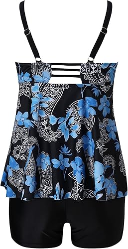 Miniatura 6 de Angxiwan Trajes de baño tankini para mujer, cuello en V, camiseta sin mangas con pantalones cortos, modesto blusa de dos piezas tankini