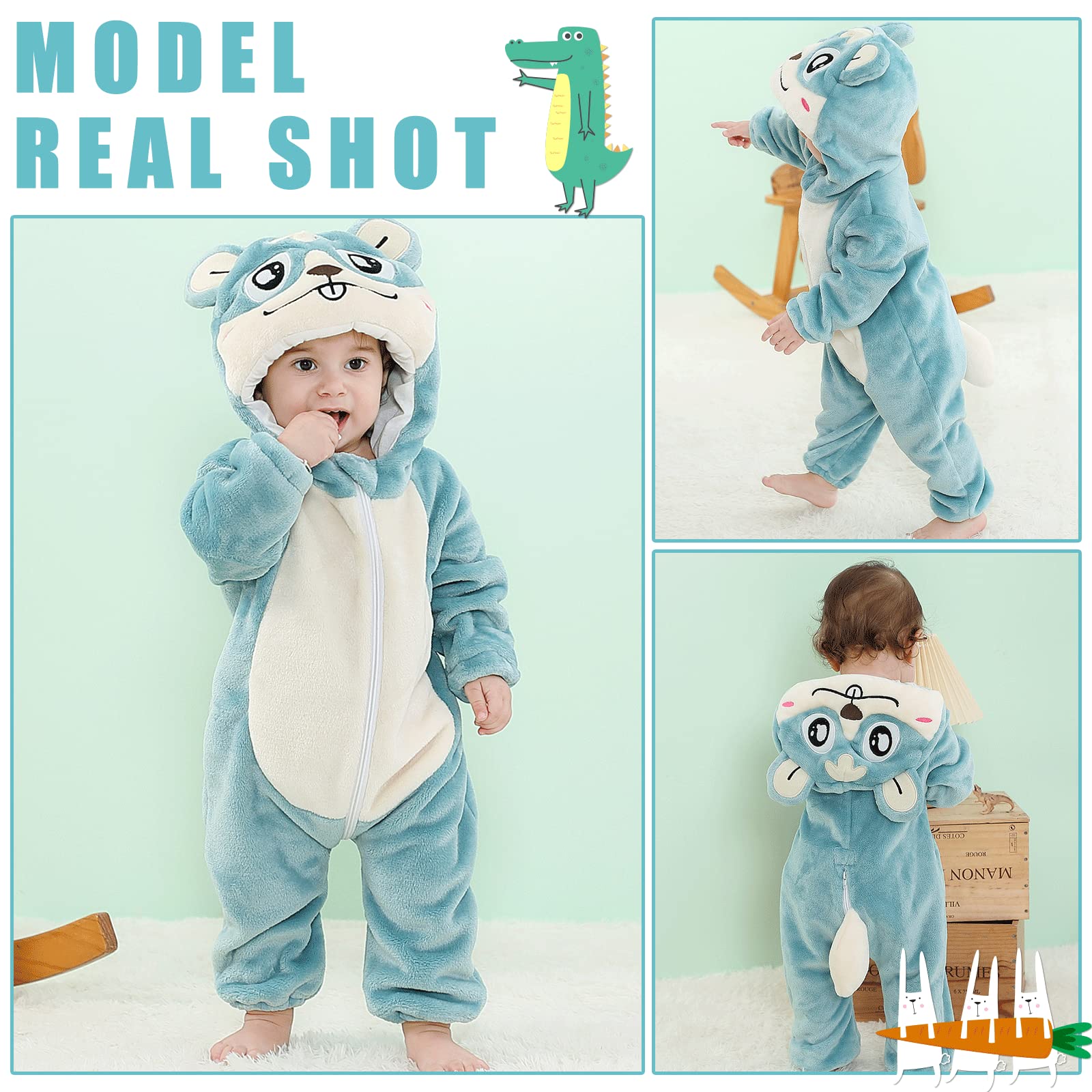 Unisex Bambino Inverno Pagliaccetto Coniglio Tigre Cucire Animale Stile Flanella Cosplay Halloween Costume Attrezzatura
