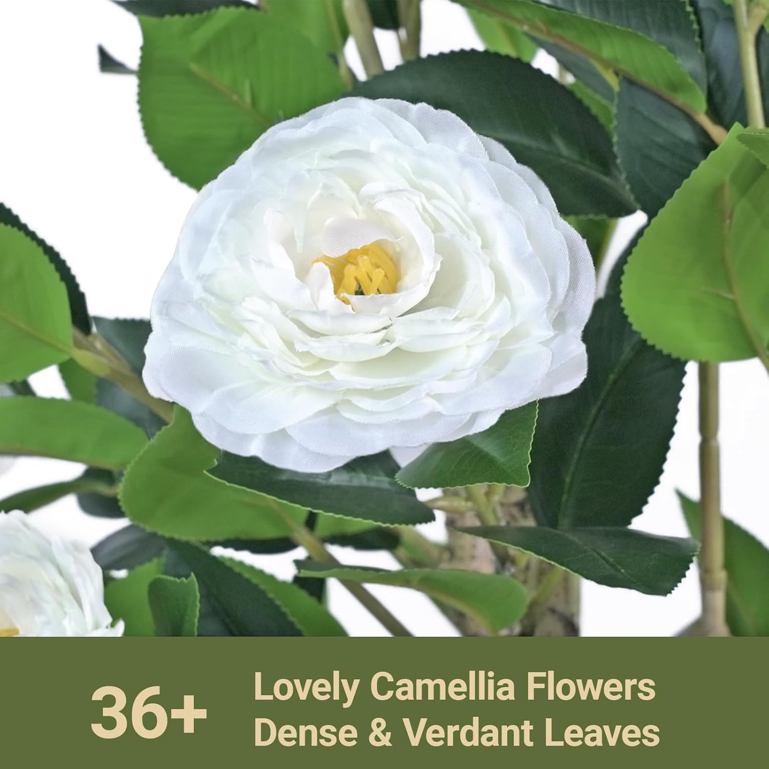 2Pack Artificial Camellia Tree with White Tall Planter – 4FT Faux Camellia Plant in Pot with White Flowers, Greenery Potted Plant for Indoor Outdoor Office Home Porch Decor