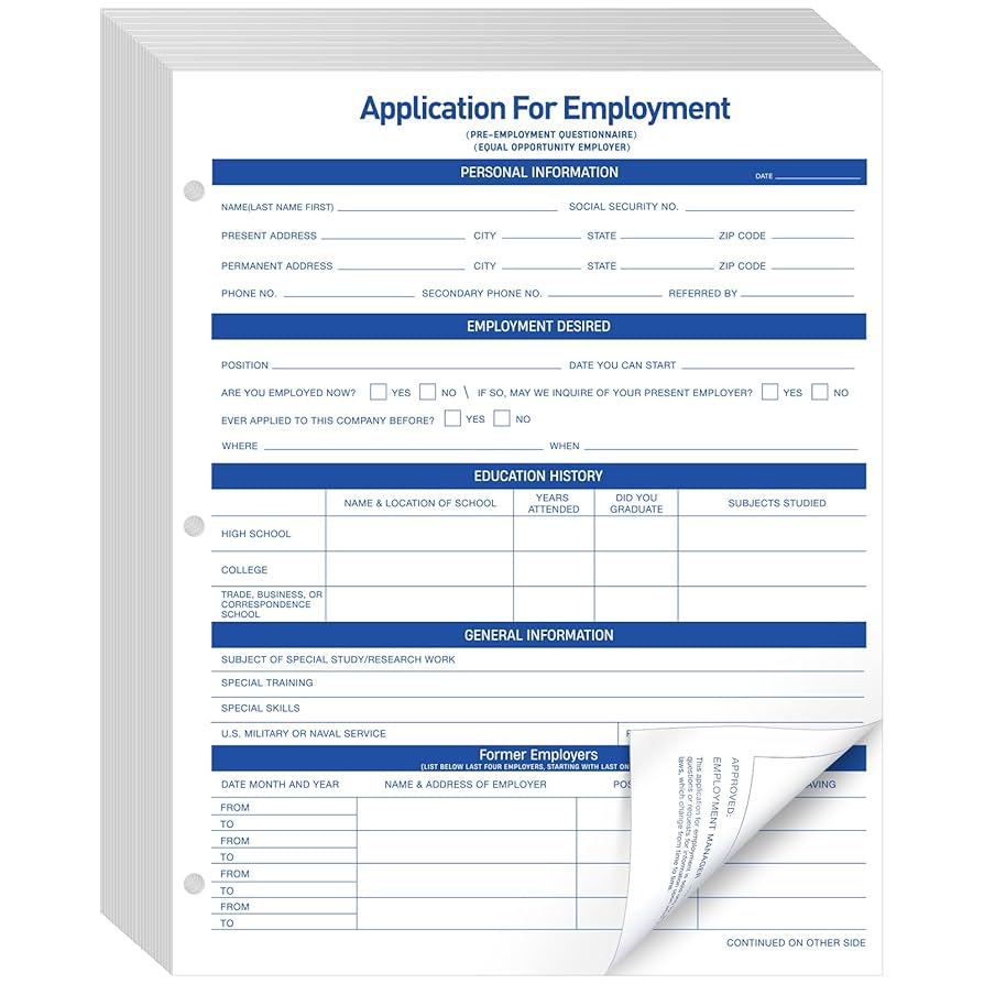 Amazon.com : Qilery 200 Sheets Applications for Employment 2 Sided Job Application Form 8.5 x 11 Inch Compliant 3 Hole Employment Forms for Recording Employee Personal Detail : Office Products amazon-com-qilery-200-sheets-applications-for-employment-2-sided-job-application-form-8-5-x-11-inch-compliant-3-hole-employment-forms-for-recording-employee-personal-detail-office-products