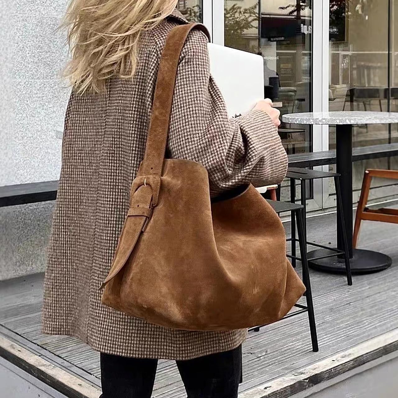 Large Capacity Genuine Suede Leather Tote Bag Weekender Travel Purse Slouchy Hobo Satchel for Work Everyday Gift