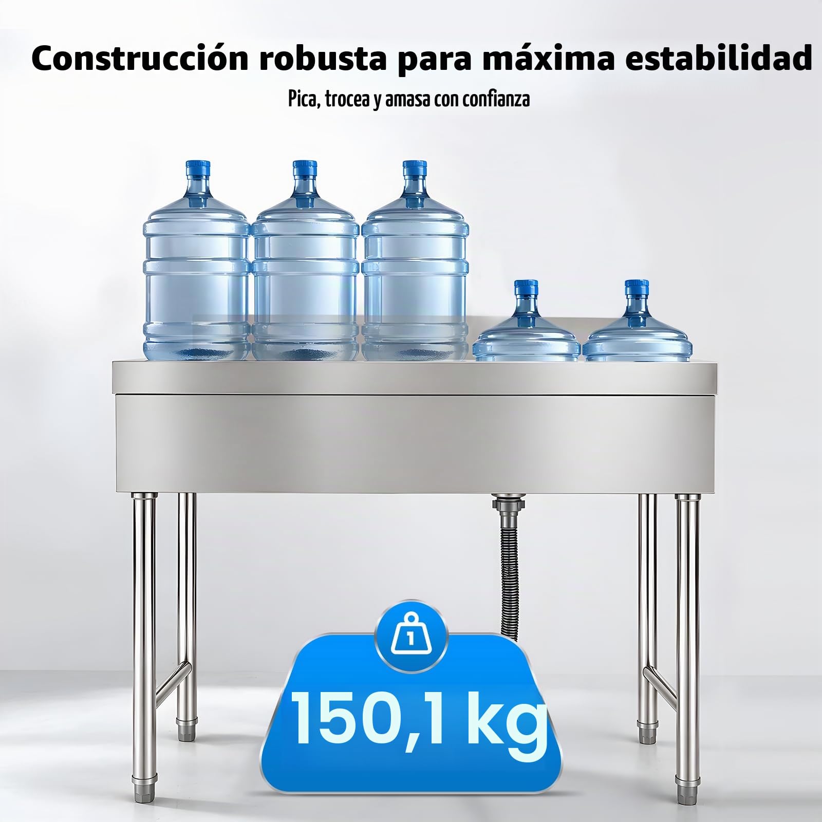 Fregadero Comercial de Acero Inoxidable, 100x50x80cm, Exterior Jardin y Cocina, con Filtro de Tubo de Desagüe