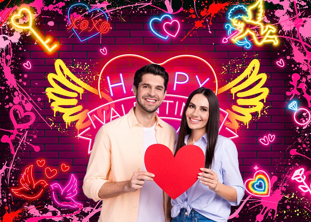 Fotohintergrund Valentinstag – 2,7x1,5 M, Neonrot Mit Herzen – Für Foto-Shootings & Party-Deko