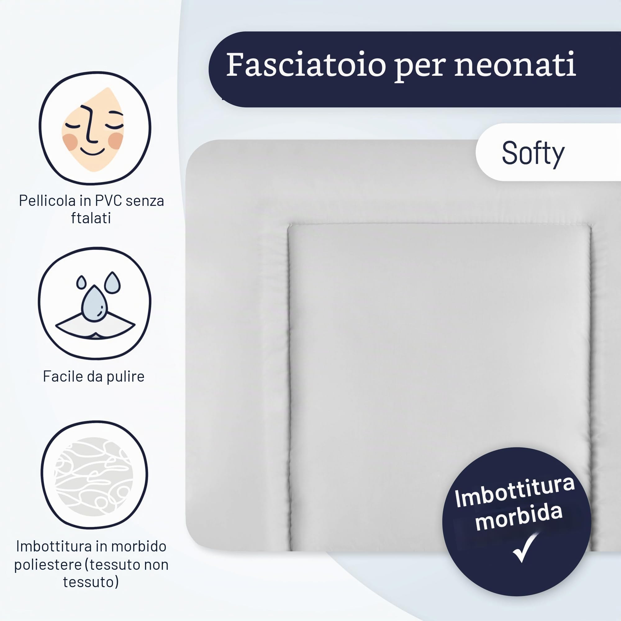 Julius Zöllner Materassino fasciatoio Softy, 85 x 75 cm, impermeabile e lavabile, prodotto in Germania, Oeko-Tex Standard 100, tinta unita, grigio chiaro