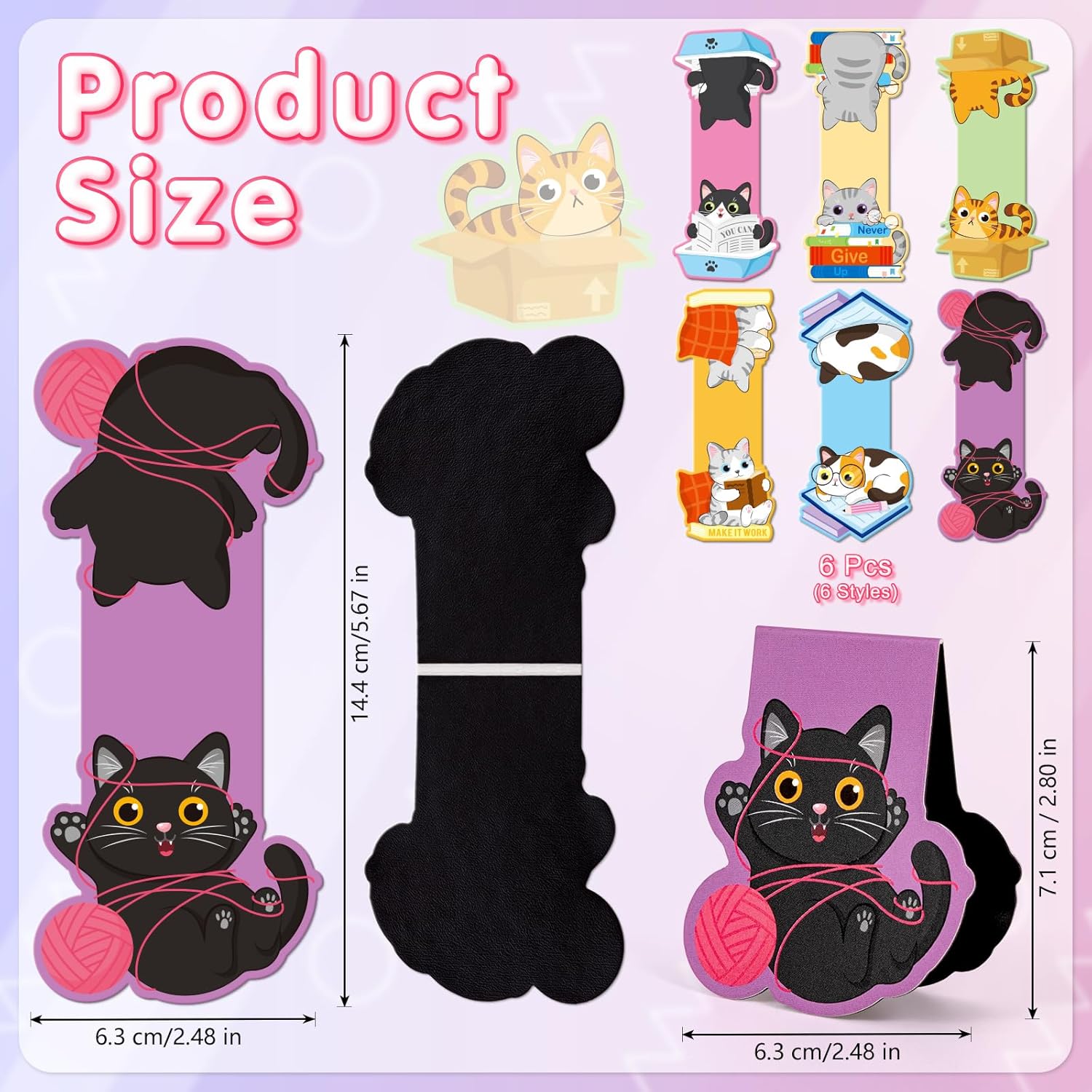 6 Pack Magnetic Bookmark Cute Cats Book Marks Page Markers Book Markers Clip for Students Teachers Assorted Cat Bookmarks for Women Men Funny Book Lovers Gifts Personalised Bookmark - Image 3