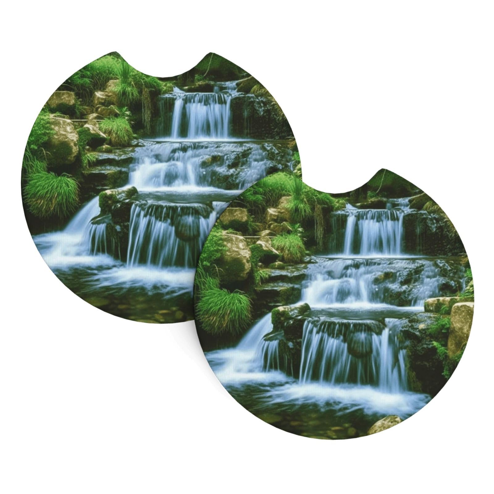 2PCS Car Coaster for Cup Holders Universal Auto Cup Mat Waterfall Flowing Down Cup Coaster Pad 2.7" Waterproof Neoprene Non-Slip Cup Holder Coasters Car Interior Accessories for Women Men