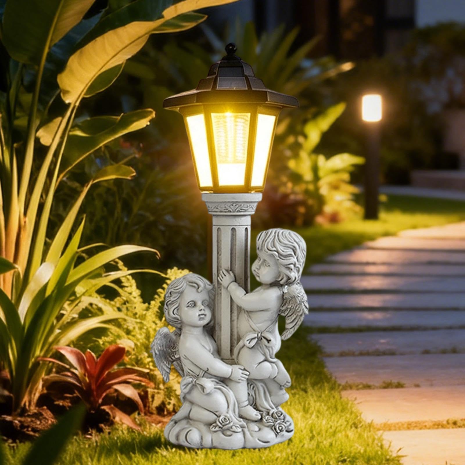Estatua solar para jardín con luces Figura de Resina Resistente a la | Luces Exterior, Figuras Solares Decorativas Jardín Para Patio, Porche, Balcón, Césped, Pasillo