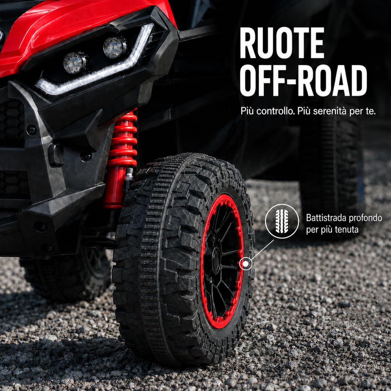 TOYSCAR Quad Elettrico per Bambini 12V Falcon X, Quad Bambini 3-5 Anni, 2 Motori 35W, Telecomando, Sedile in Pelle, Fari LED, MP3 USB, Ruote off-Road (Rossa)