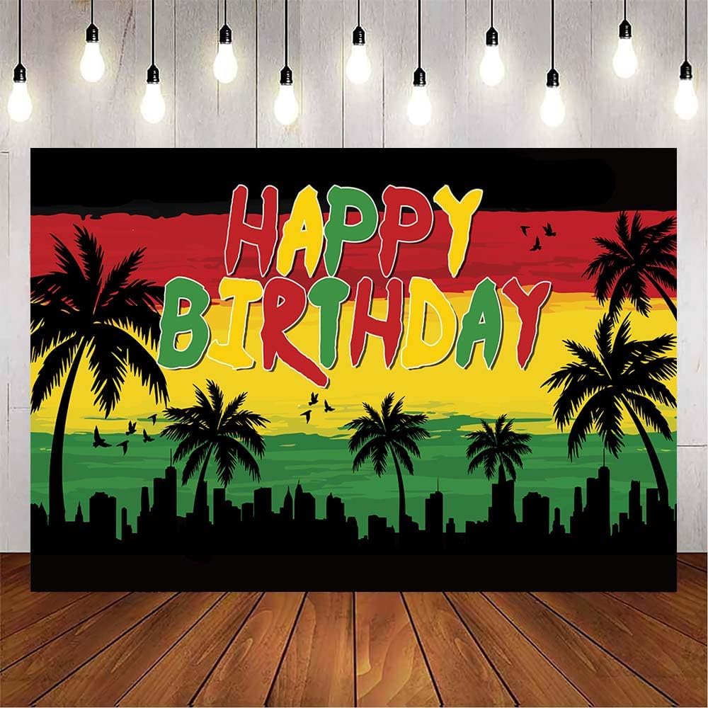 VanillaBay Reggae Birthday Backdrop 7x5ft Jamaican Rastafari Palm Tree Photo Backdrops Summer Birthday Party Decorations Photography Background