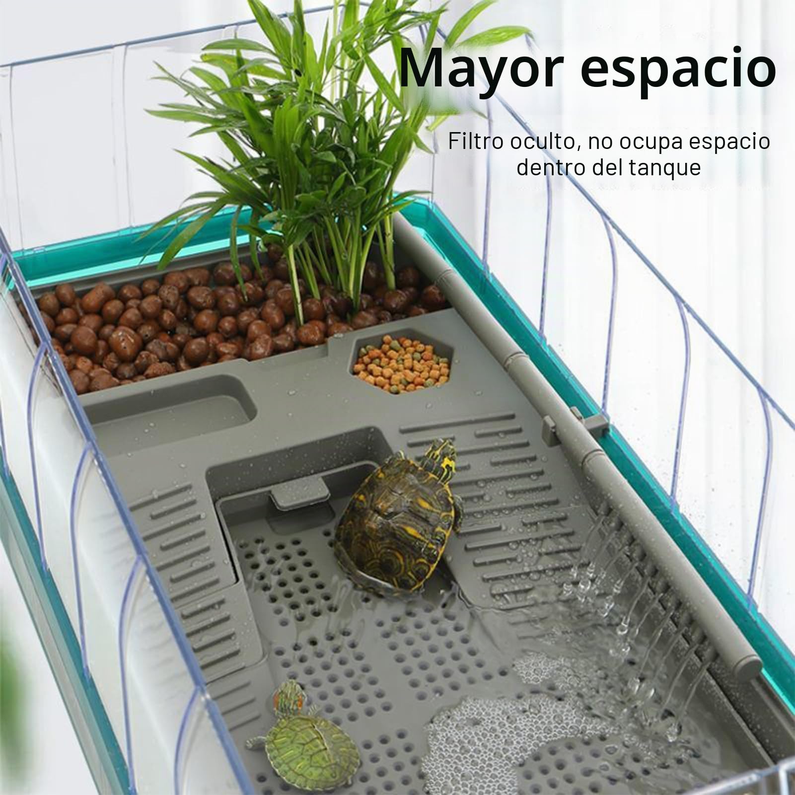 Terrario para Tortugas Terrario de Reptiles Acuario Tortuga Set Completo con Filtro de Agua para Ducha Fácil de Cambiar y Limpiar para Tortugas Juveniles Reptiles White Large