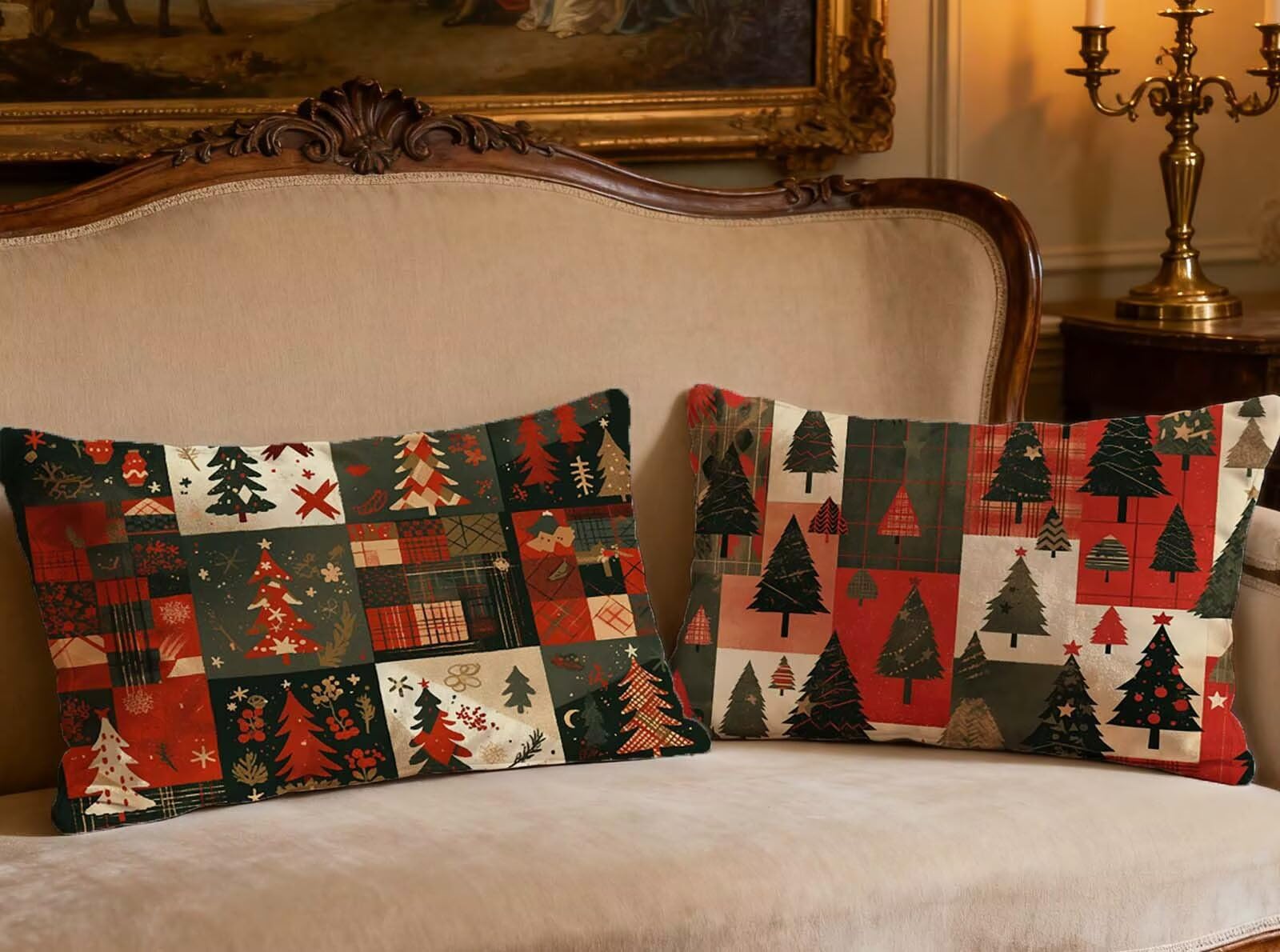 Taie oreiller velours 50x70 cm haut de gamme au motif Arbre de Noël chic