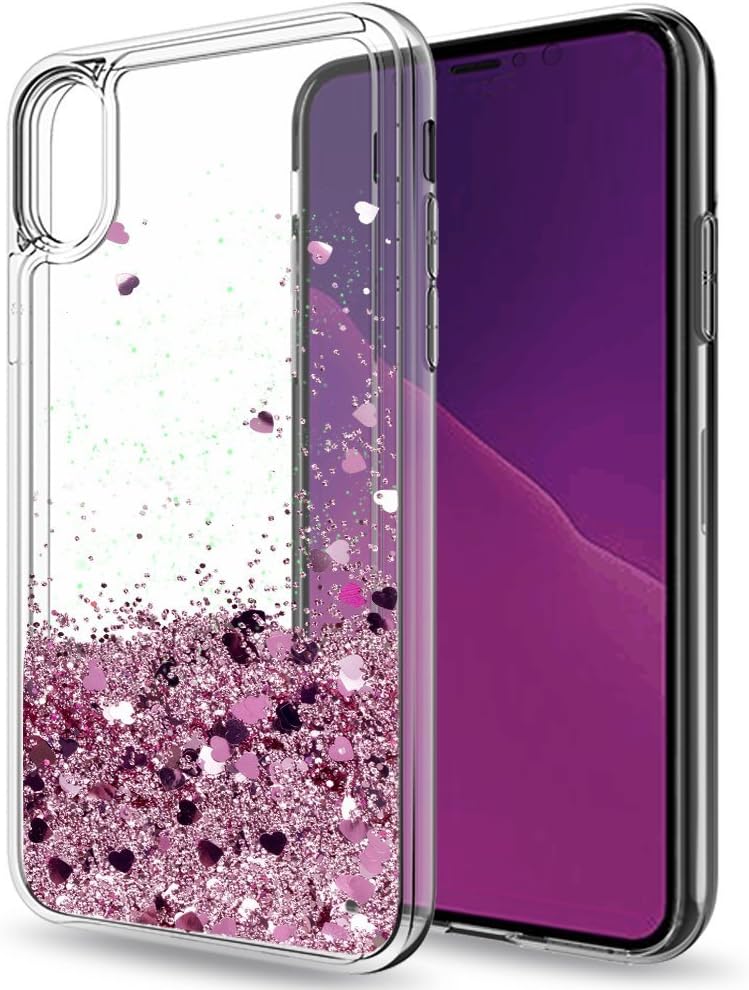 LeYi for Pradory Moving Quicksand Cute Clear TPU Bumper Protective Phone Cover Case for iPhone Xs/Xs,iPhone X (5.8 Inch) Rose Gold