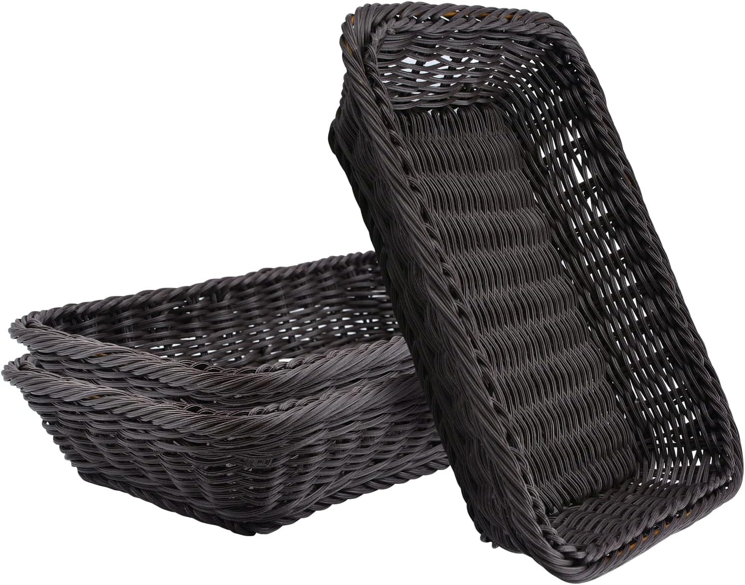 WANDIC Woven Basket, 3 Pcs PolyWicker Shallow Bread Storage Baskets for Food Fruit Vegetables