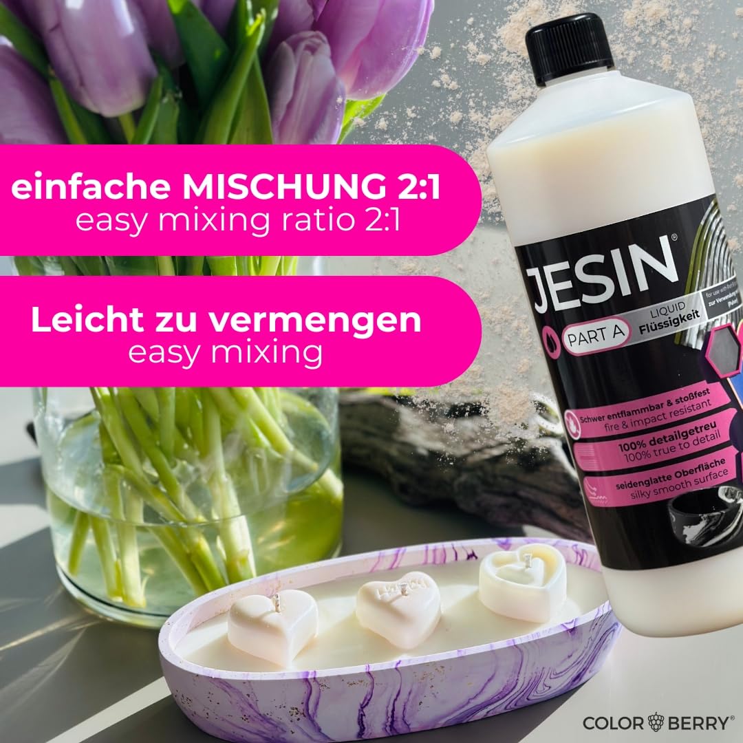COLORBERRY JESIN 6kg Set - Gießpulver weiß Alternative aus 4kg Pulver & 2kg Gießmasse - Ersatz für Bastelbeton, Reliefgießpulver weiß, Resin & Gießbeton - Für Schmuckherstellung, Kunstwerke Gießharz