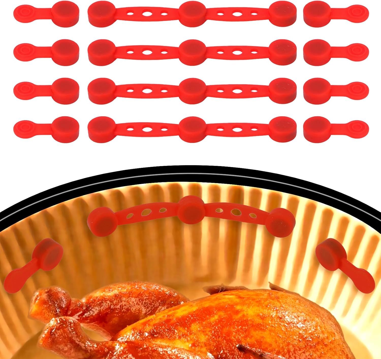 4 Sets of High Temperature Resistant Silicone Magnet Clasp Holds Air Fryer Paper Liners in Place Prevents The Paper Liner From Covering The Food and Touching the Heating Element (Red)