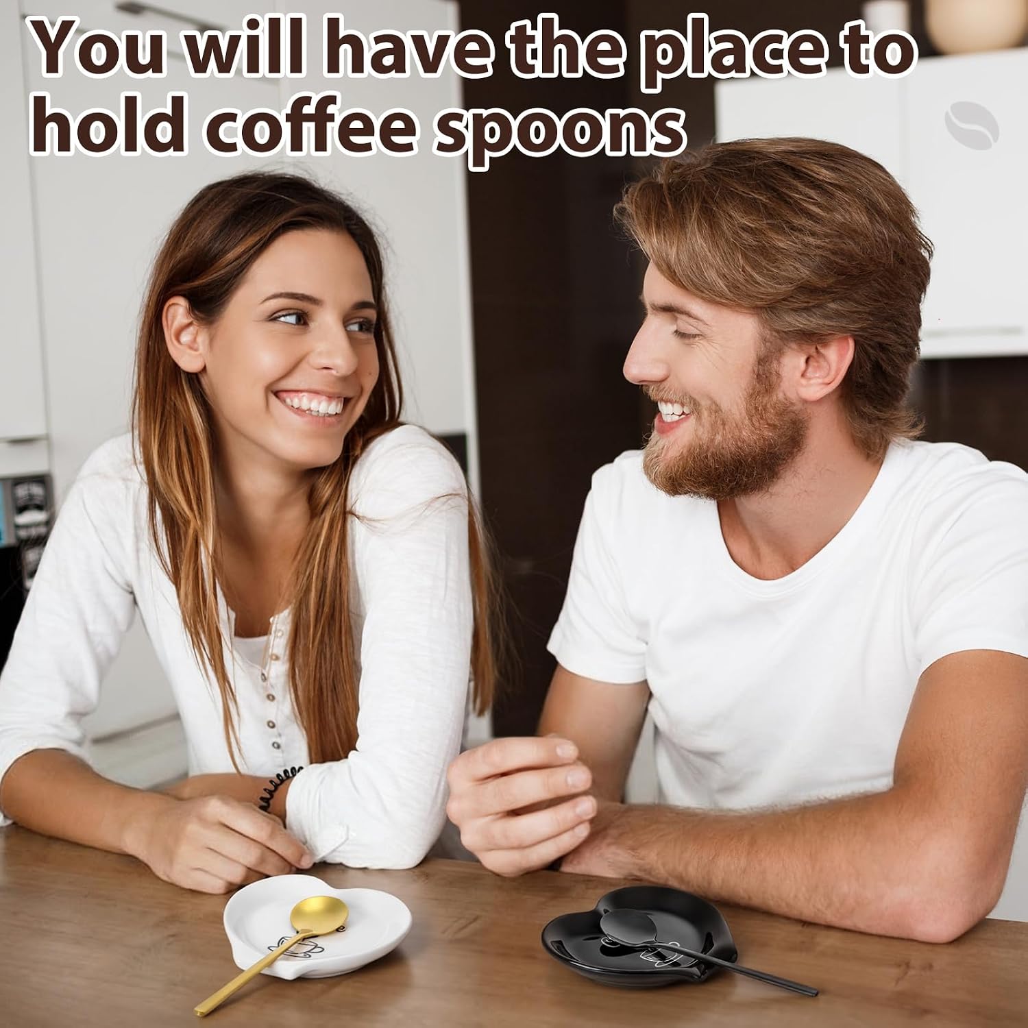 FoldTier 2 Pcs Ceramic Coffee Spoon Rest with Spoon Small Heart Black White Stirrer Holder Bar Station Accessories Decoration Lover Housewarming Gift (Coffee Then I Start My Heart)