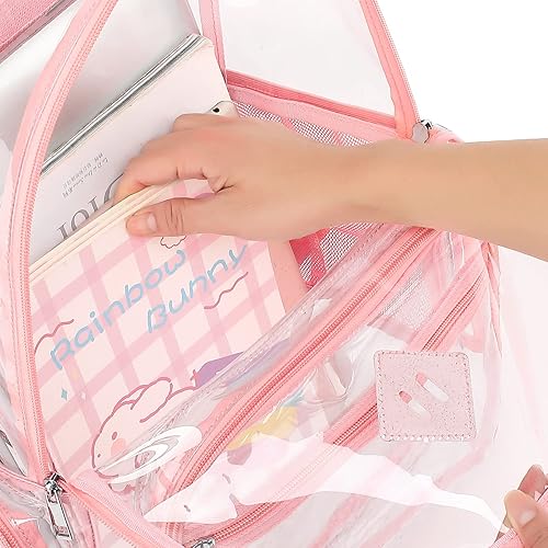 Miniatura 3 de Fuyicat Mochila transparente resistente para niñas, niños, mujeres y hombres, mochila escolar transparente de PVC transparente, Rosado