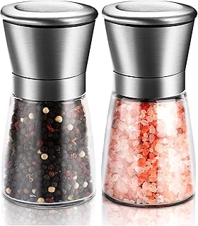 Salt and Pepper Grinder, Set of 2 Stainless Steel Refillable and Adjustable Manual Pepper Mill, 5.3"x 2.5" Professional Grinder for Pepper, Salt, and Spices, Fits in Home, Kitchen